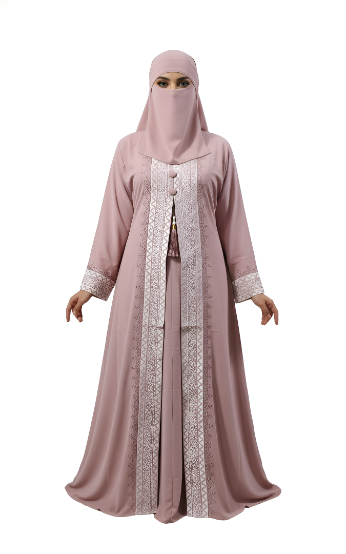 Elegant Embroidered Front Open Abaya Burqa – Modest Fashion Training Edition