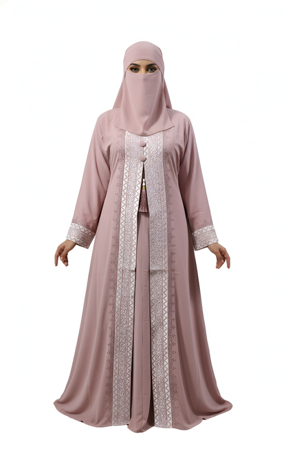 Elegant Embroidered Front Open Abaya Burqa – Modest Fashion Training Edition
