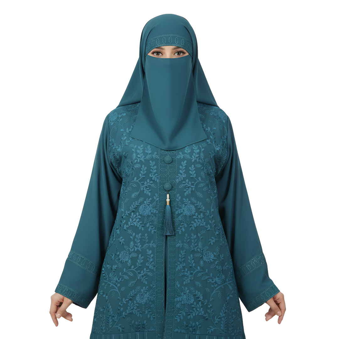 Classic Embroidered Pleated Maxi Abaya | Elegant Modest Outfit