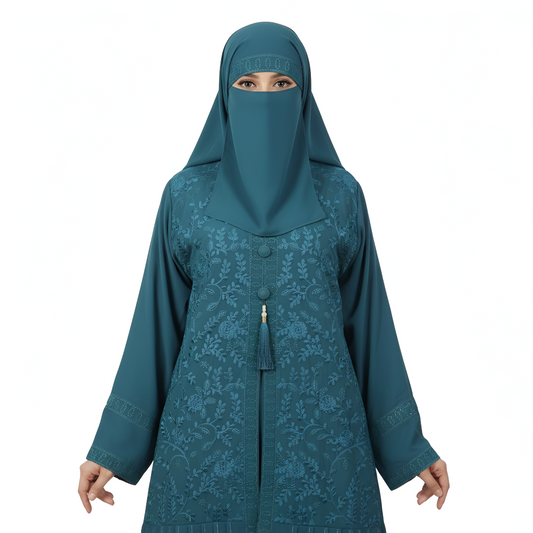 Classic Embroidered Pleated Maxi Abaya | Elegant Modest Outfit