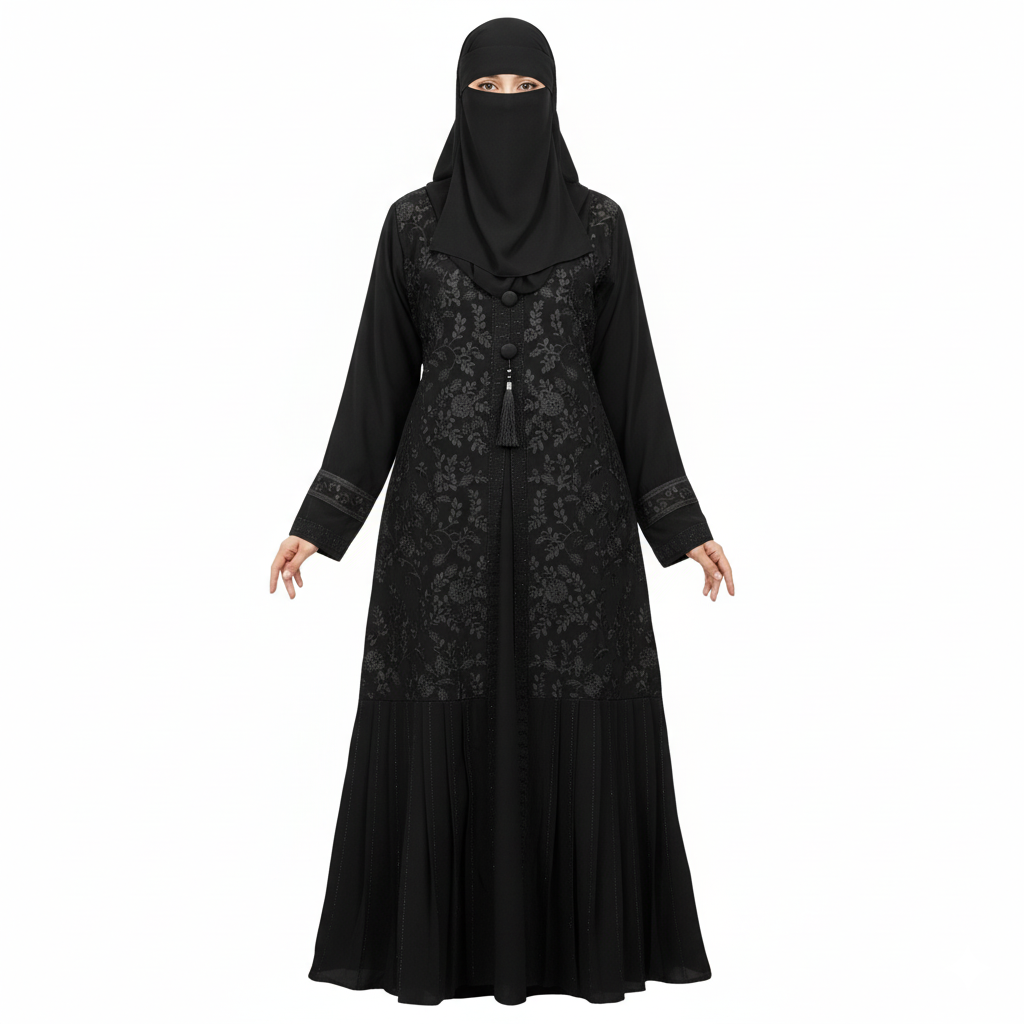 Classic Embroidered Pleated Maxi Abaya | Elegant Modest Outfit