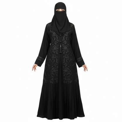 Classic Embroidered Pleated Maxi Abaya | Elegant Modest Outfit