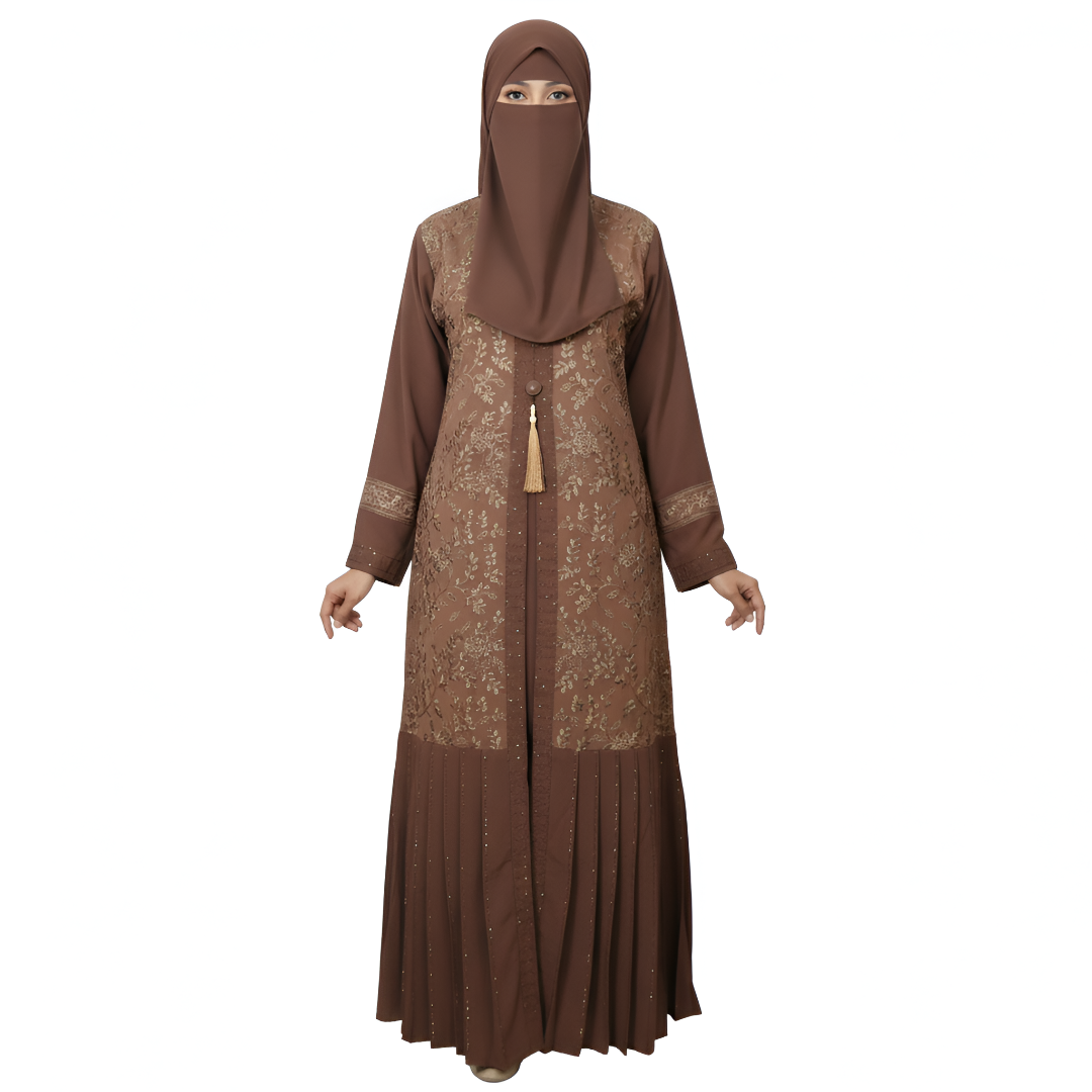 Classic Embroidered Pleated Maxi Abaya | Elegant Modest Outfit