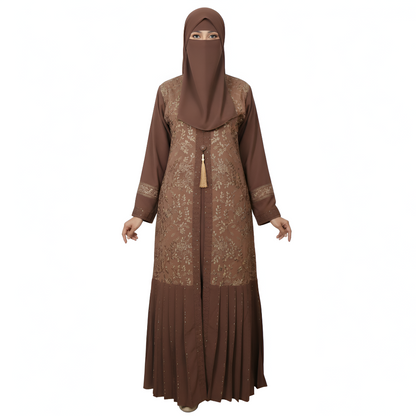 Classic Embroidered Pleated Maxi Abaya | Elegant Modest Outfit