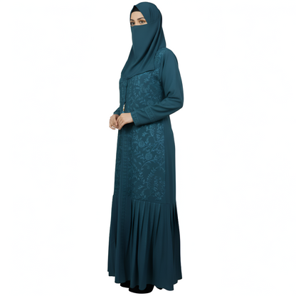 Classic Embroidered Pleated Maxi Abaya | Elegant Modest Outfit