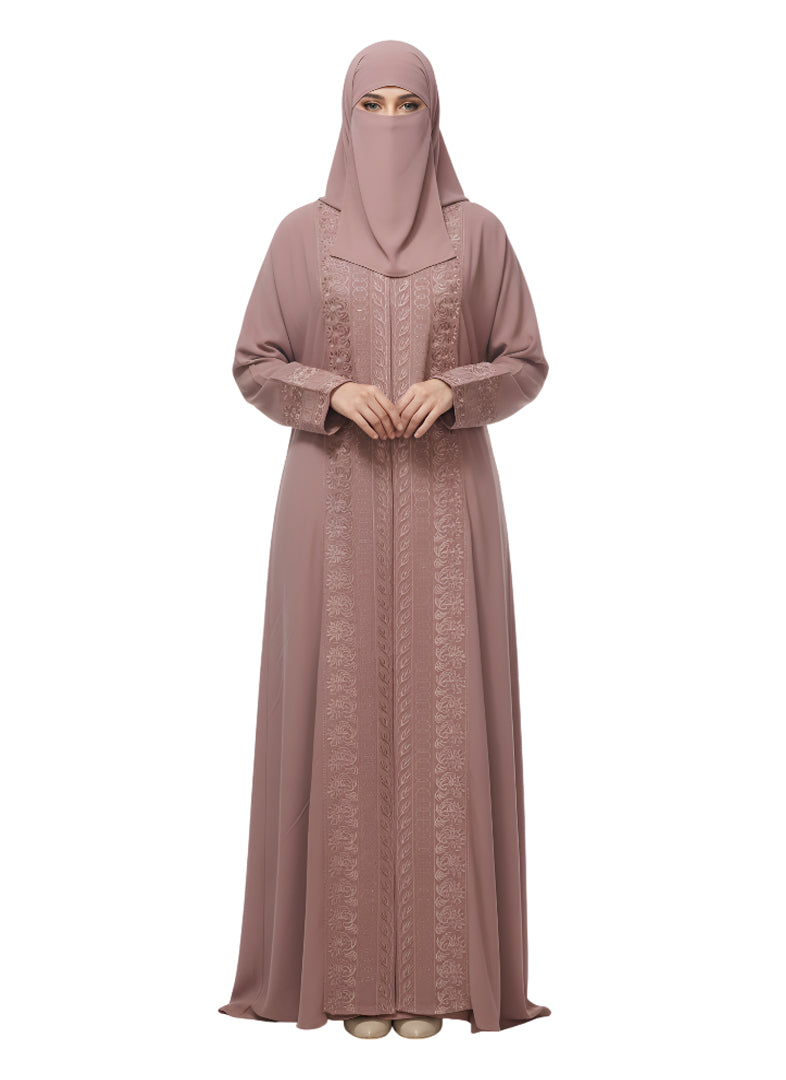 Graceful A-Line Abaya with Fancy Embroidery – Modest Burqa Dress