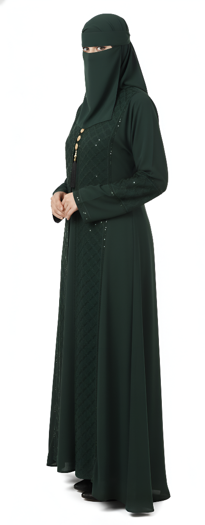 Emerald Green Embroidered Abaya Dress – Elegant Full-Coverage Modest Burqa