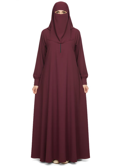 Embossed Abaya with Elastic Sleeves – Soft Nida Fabric, A-Line Modest Design