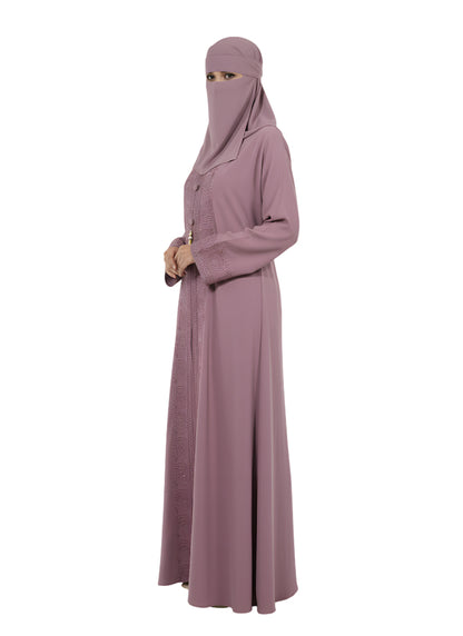 Refined Modest Abaya with Embroidery – Mauve Edition Burqa