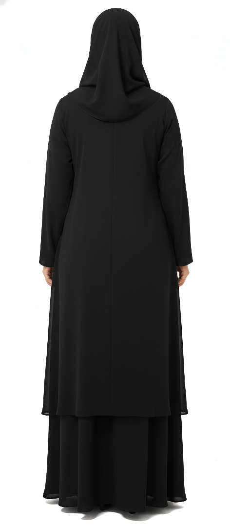 Classic Black Layered Gown Abaya – Modest Full-Length Burqa