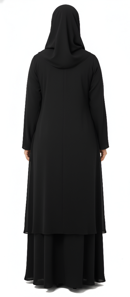 Classic Black Layered Gown Abaya – Modest Full-Length Burqa