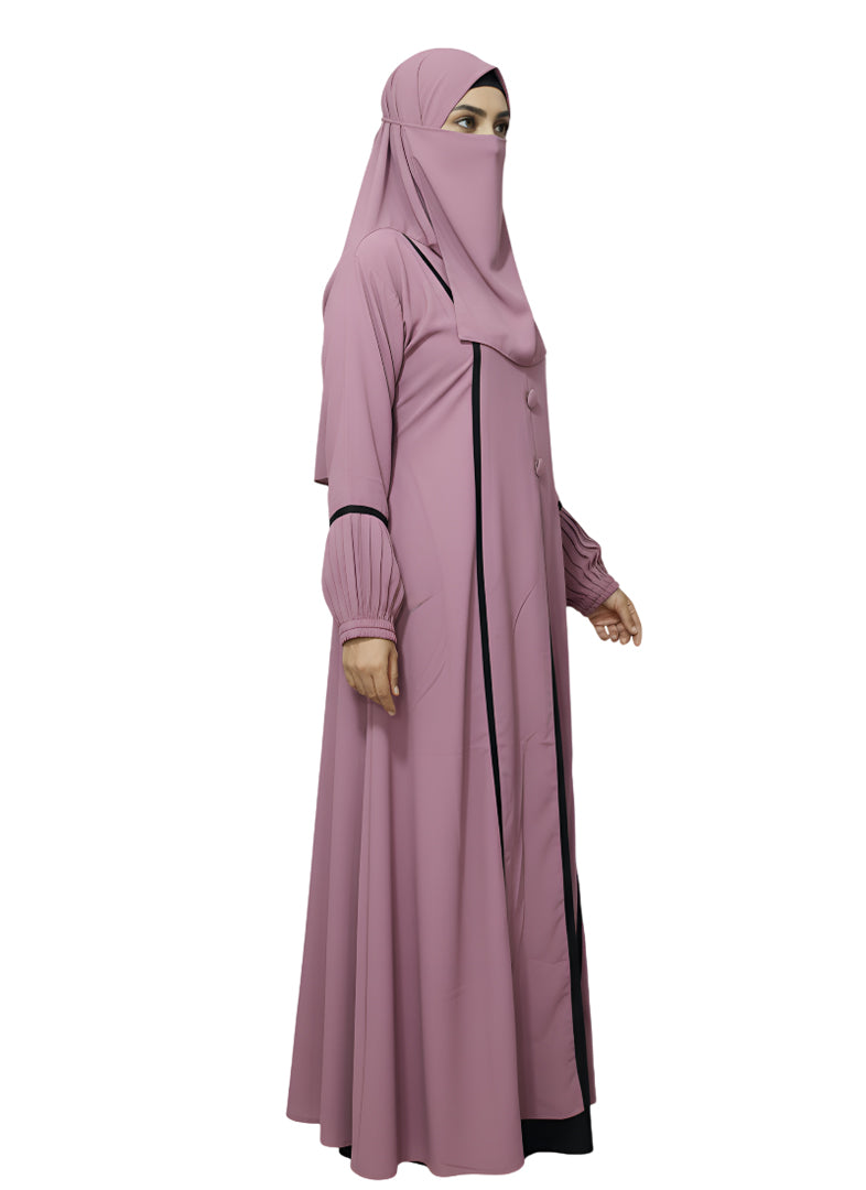 Front Open Abaya with Elastic Sleeves – Soft Nida Fabric Burqa