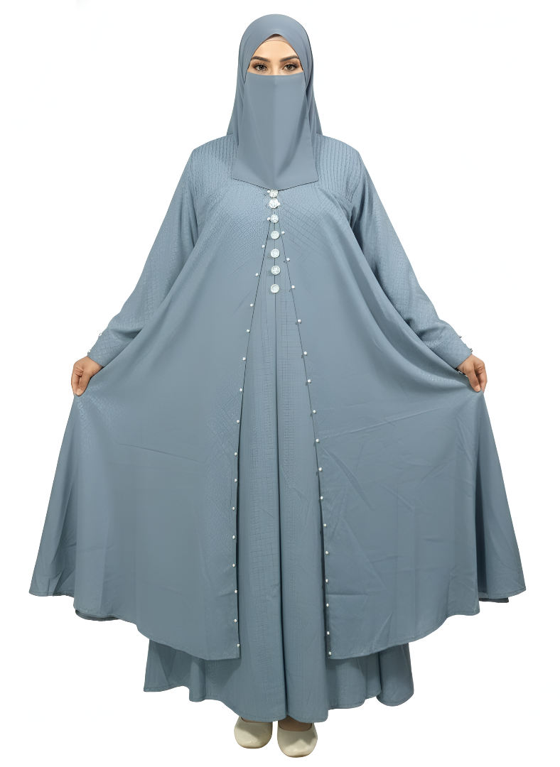Pearl Front Open Shrug Layered Abaya Burqa