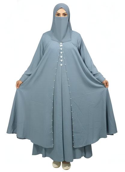 Pearl Front Open Shrug Layered Abaya Burqa
