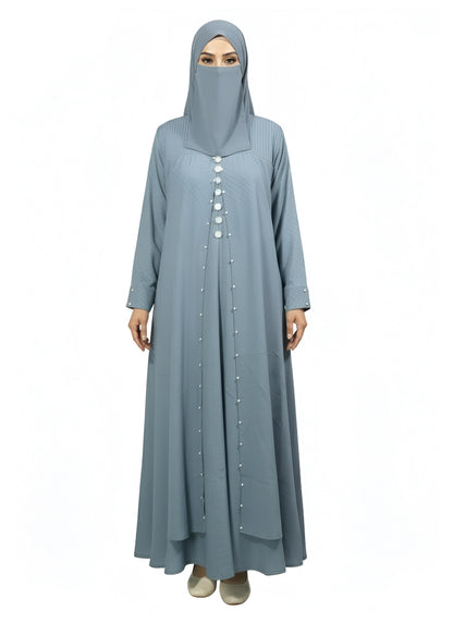 Pearl Front Open Shrug Layered Abaya Burqa