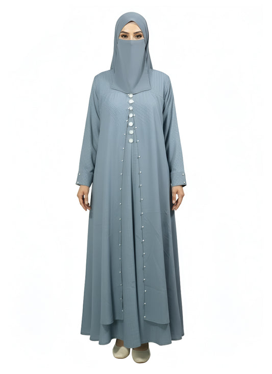 Pearl Front Open Shrug Layered Abaya Burqa