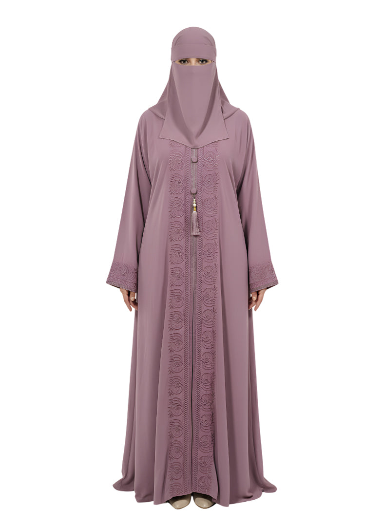 Refined Modest Abaya with Embroidery – Mauve Edition Burqa