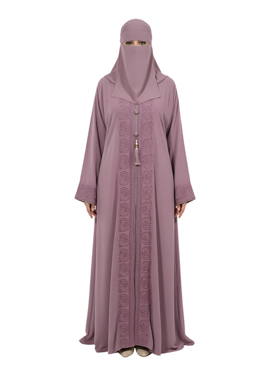Refined Modest Abaya with Embroidery – Mauve Edition Burqa