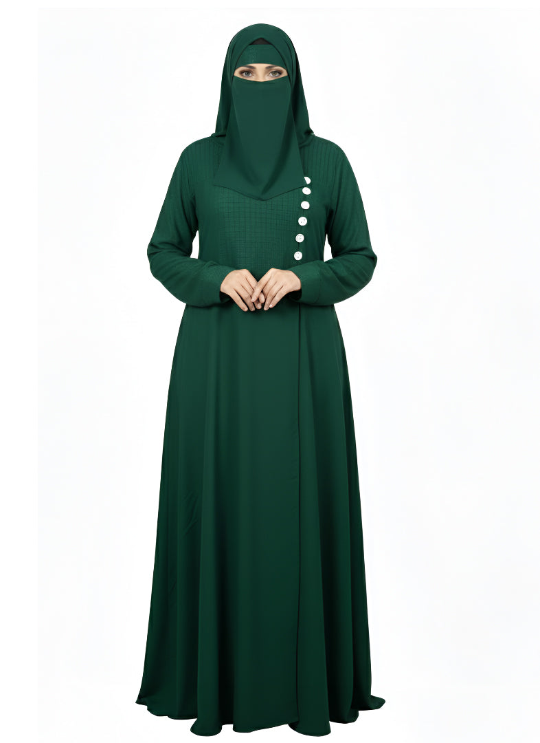 Wine Maroon A-Line Burqa Abaya with Button-Detail – Modest Fashion Maxi Dress