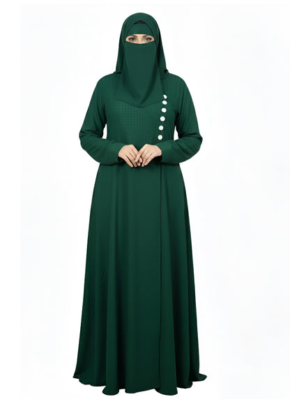 Wine Maroon A-Line Burqa Abaya with Button-Detail – Modest Fashion Maxi Dress