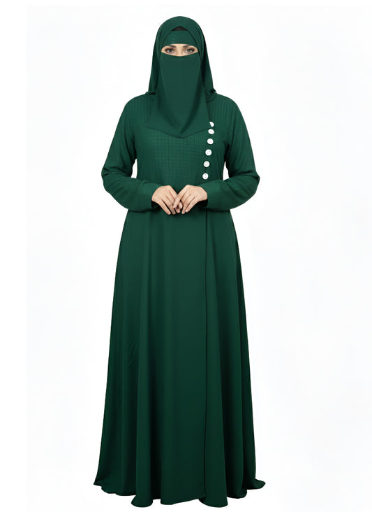 Wine Maroon A-Line Burqa Abaya with Button-Detail – Modest Fashion Maxi Dress