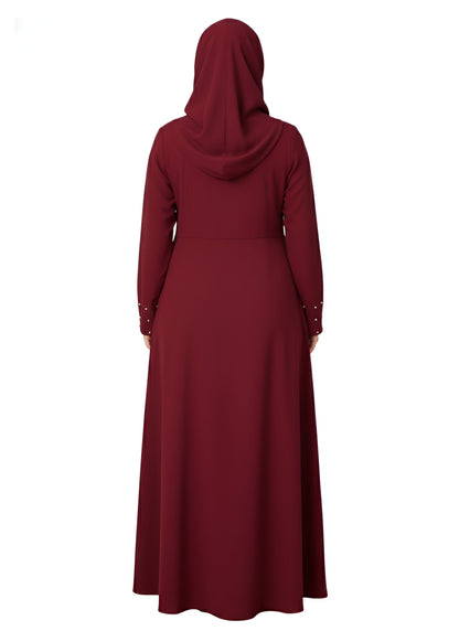 Wine Maroon A-Line Burqa Abaya with Button-Detail – Modest Fashion Maxi Dress