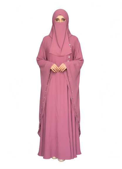 Women's Butterfly Abaya Burkha Rose Pink | Soft Premium Nida Fabric with Pearl Detailing