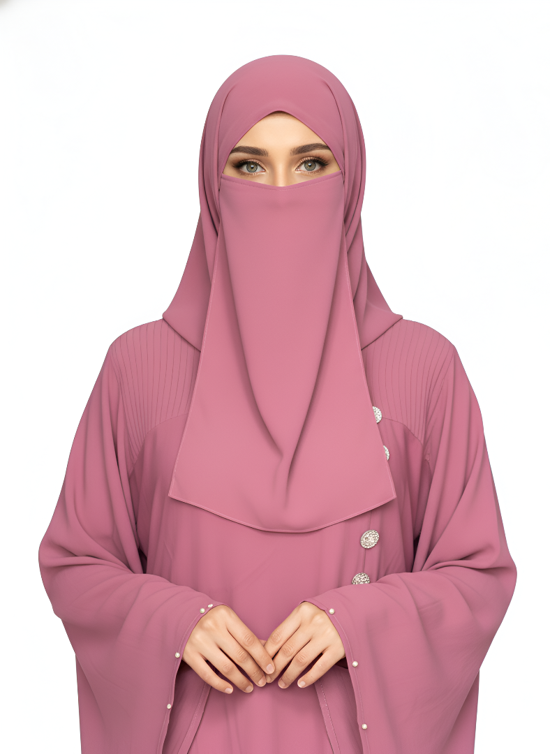 Women's Butterfly Abaya Burkha Rose Pink | Soft Premium Nida Fabric with Pearl Detailing