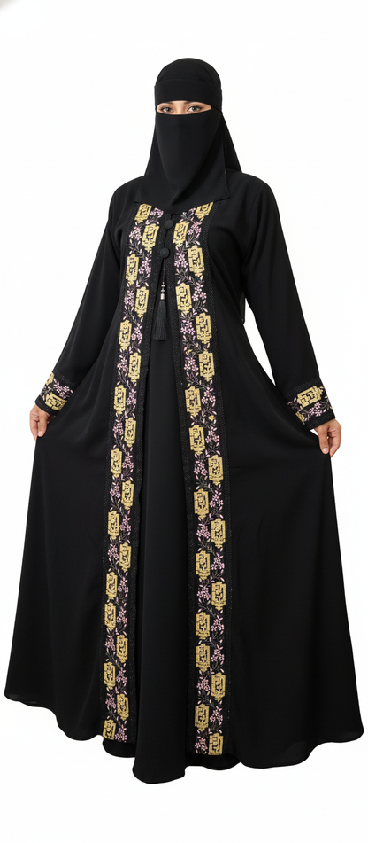 Women’s Embroidered Double Gown Abaya, Front‑Open Gown Style Burqa