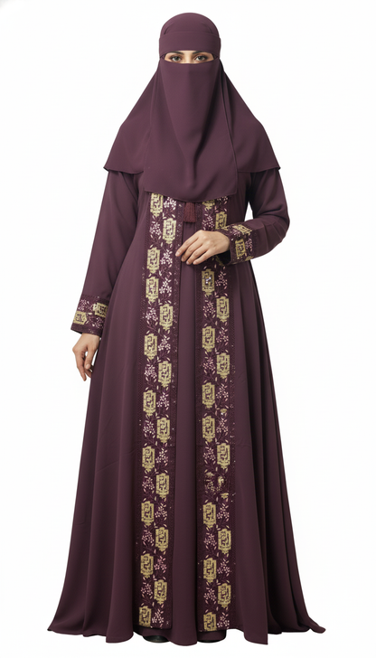 Women’s Embroidered Double Gown Abaya, Front‑Open Gown Style Burqa