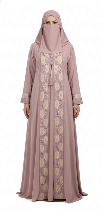 Women’s Embroidered Double Gown Abaya, Front‑Open Gown Style Burqa