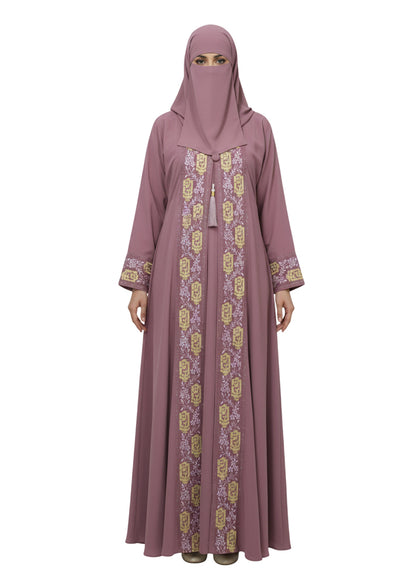 Women’s Embroidered Double Gown Abaya, Front‑Open Gown Style Burqa