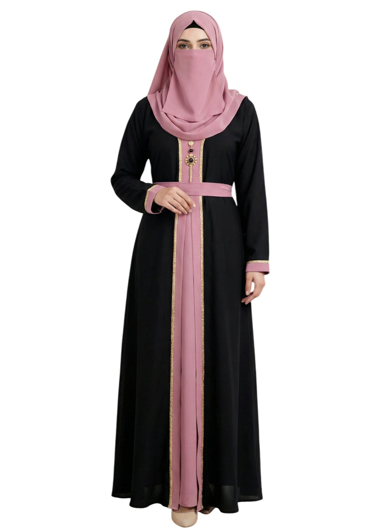 Dusty Rose Layered Burqa | Modest Islamic Clothing with Embroidery