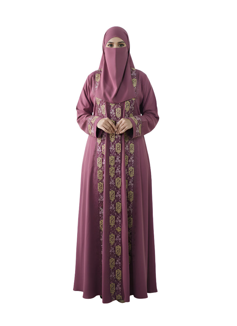 Double Embroidered Front Open Gown Style Abaya Burqa