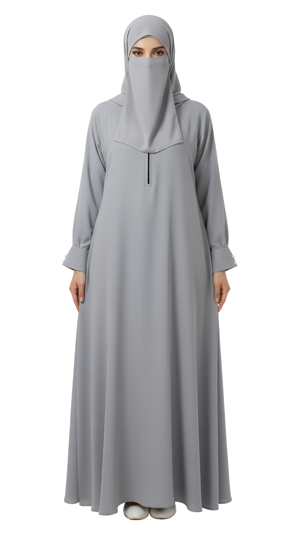 Embossed Abaya with Elastic Sleeves – Soft Nida Fabric, A-Line Modest Design
